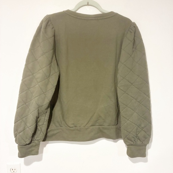 Evereve Green Sweatshirt Womens XL Ivy Ribbed Quilted Puff Sleeve Pullover - Picture 6 of 6